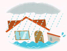 大雨で家が浸水する画像