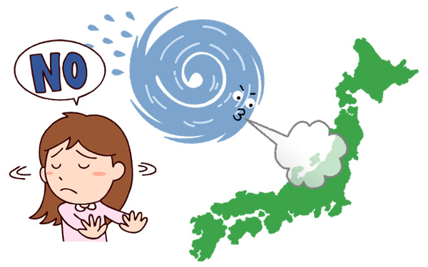 台風やいやだと言っている女性のイラスト