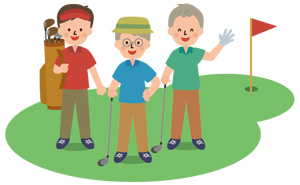 笑顔でゴルフを楽しむ男性のイラスト